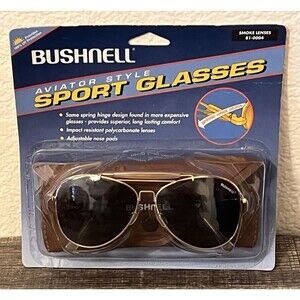 Vintage BUSHNELL Aviator Sport Shooting Glasses Gold Tone Frames Smoke Lense NIP